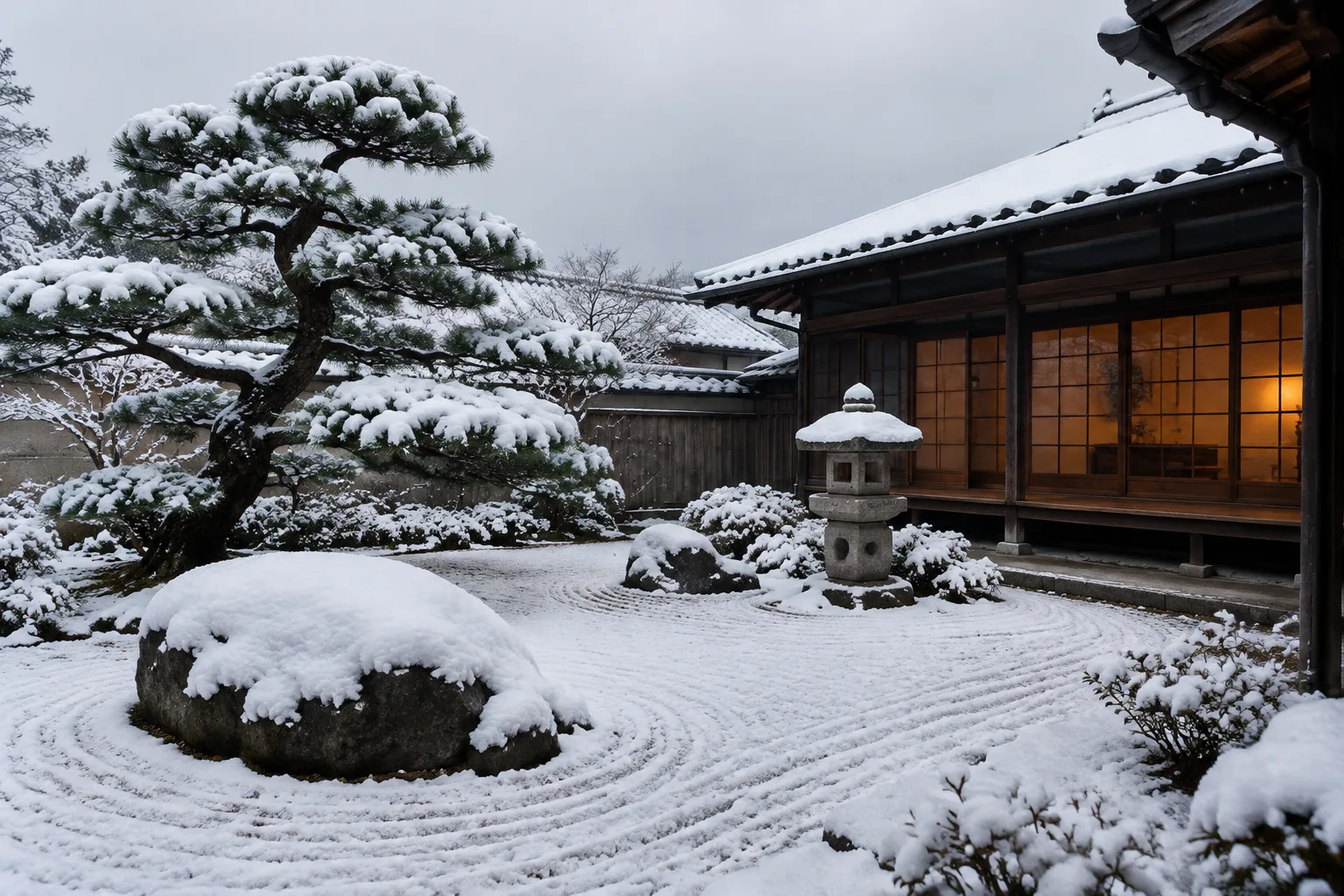 雪落庭院